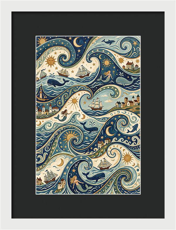 Folk Art Waves And Whales