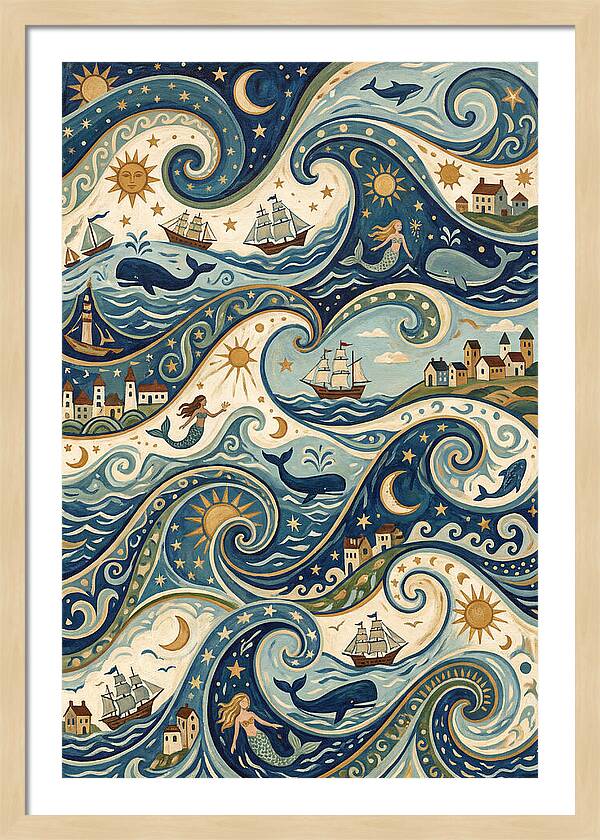 Folk Art Waves And Whales