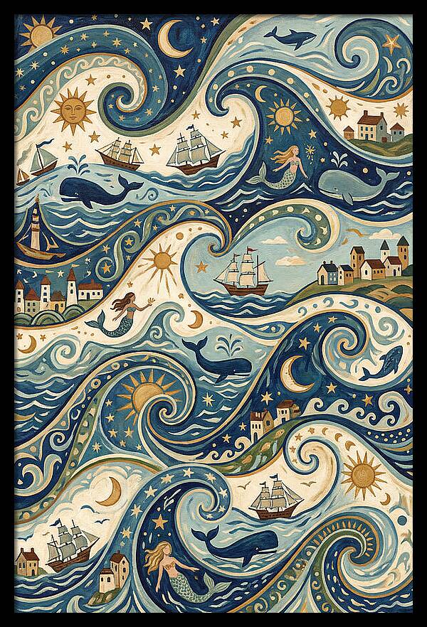 Folk Art Waves And Whales