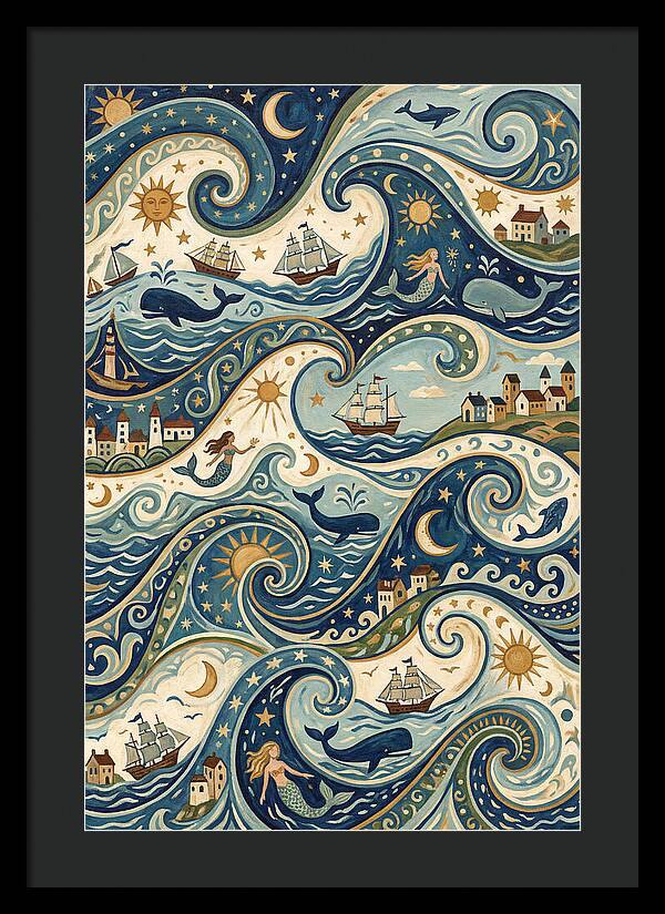 Folk Art Waves And Whales