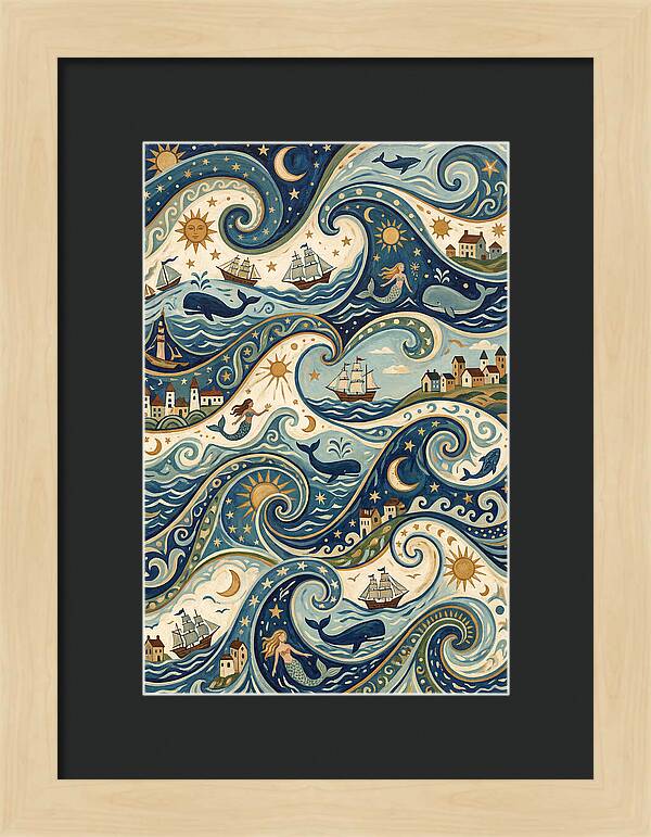 Folk Art Waves And Whales