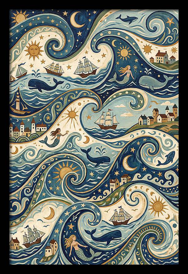 Folk Art Waves And Whales