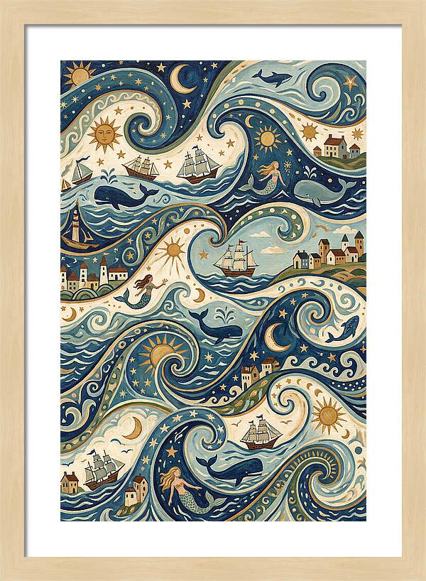 Folk Art Waves And Whales