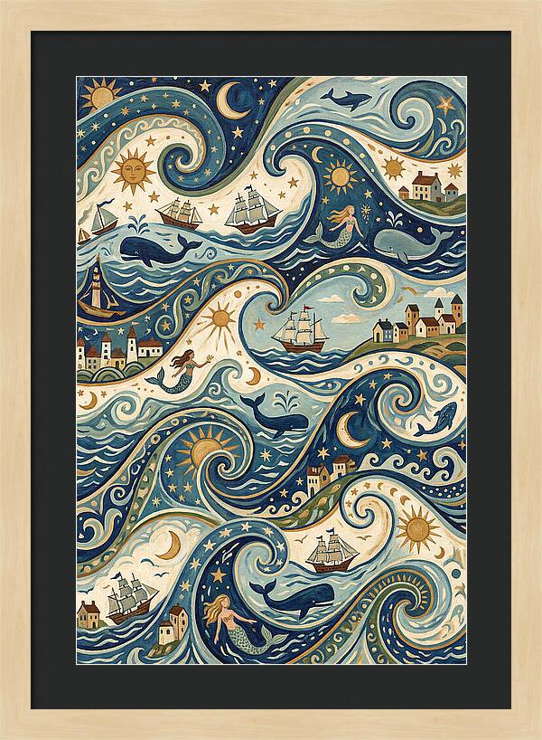 Folk Art Waves And Whales