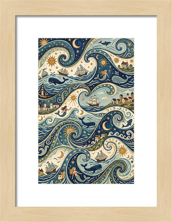 Folk Art Waves And Whales