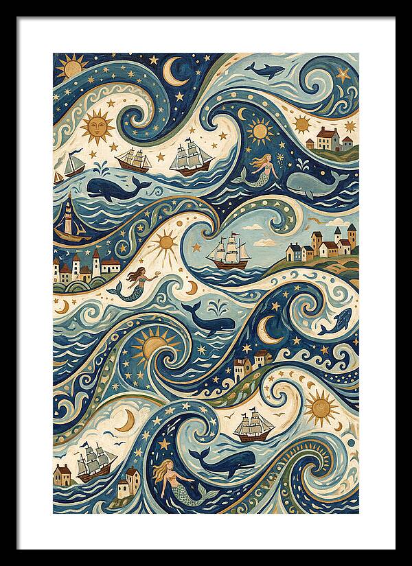 Folk Art Waves And Whales