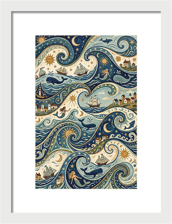 Folk Art Waves And Whales