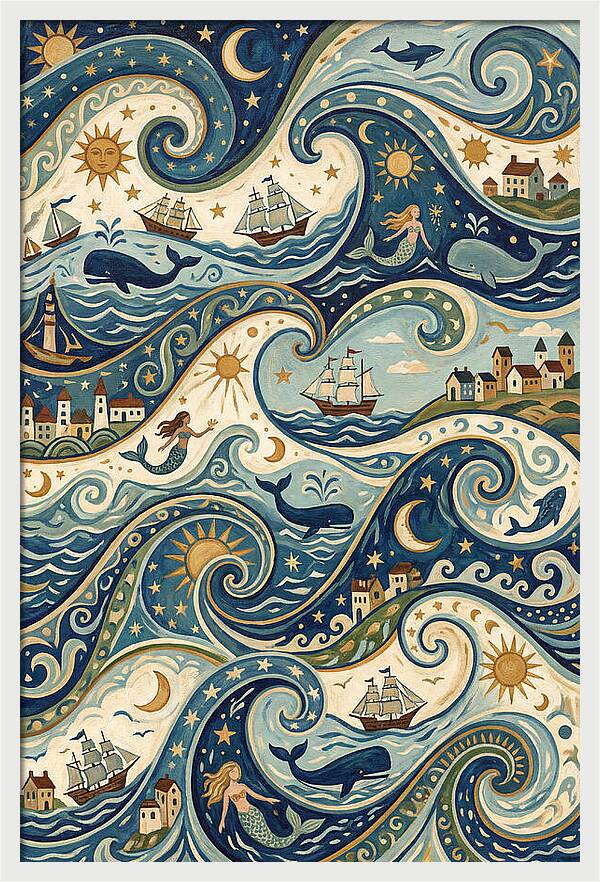 Folk Art Waves And Whales