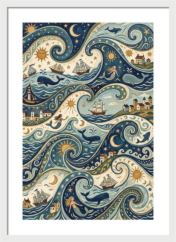 Folk Art Waves And Whales