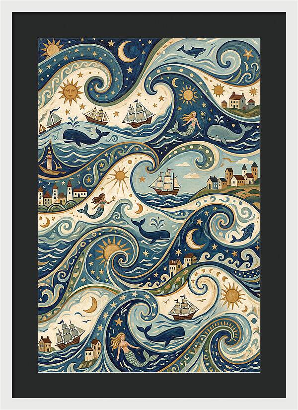 Folk Art Waves And Whales