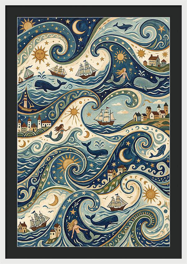 Folk Art Waves And Whales