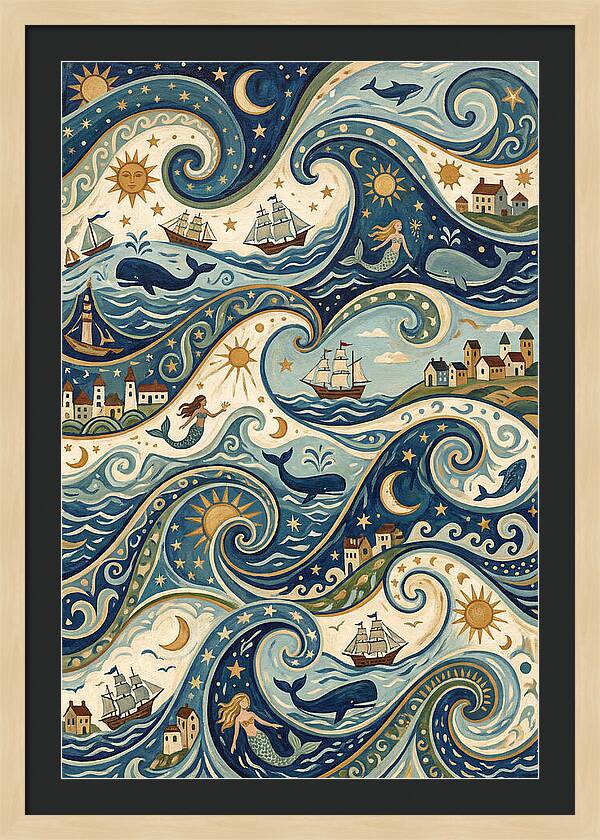 Folk Art Waves And Whales