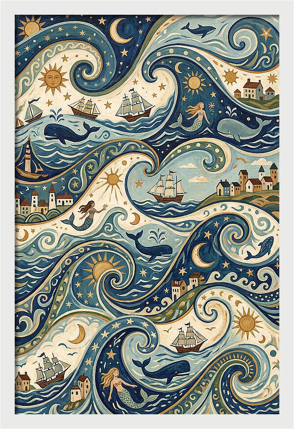 Folk Art Waves And Whales
