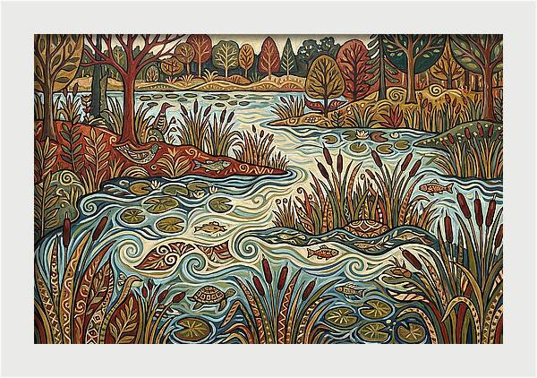 Folk Art Wetland Landscape