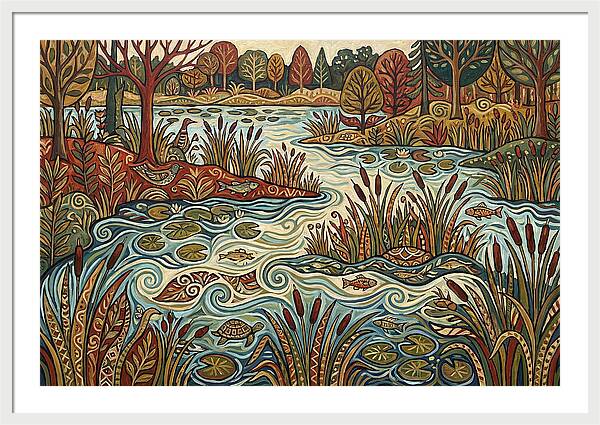 Folk Art Wetland Landscape