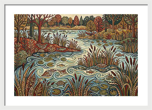 Folk Art Wetland Landscape