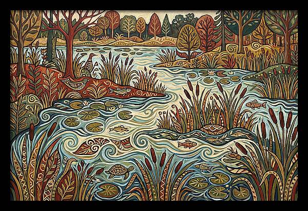 Folk Art Wetland Landscape
