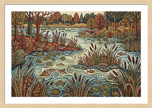 Folk Art Wetland Landscape
