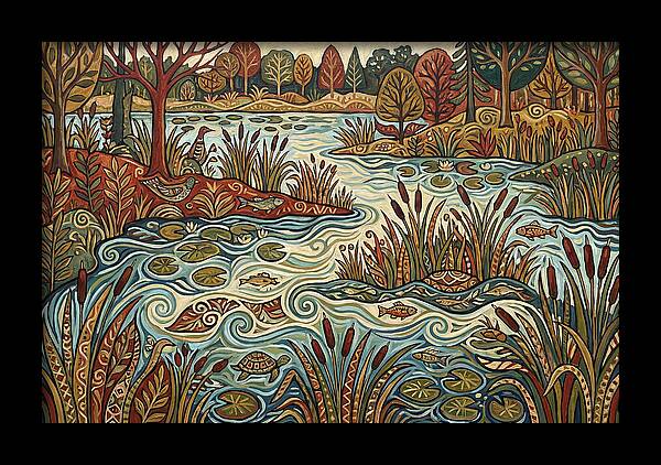 Folk Art Wetland Landscape