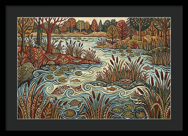 Folk Art Wetland Landscape