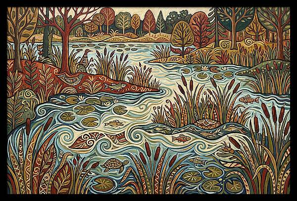 Folk Art Wetland Landscape