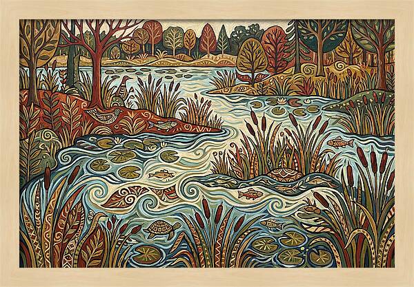 Folk Art Wetland Landscape