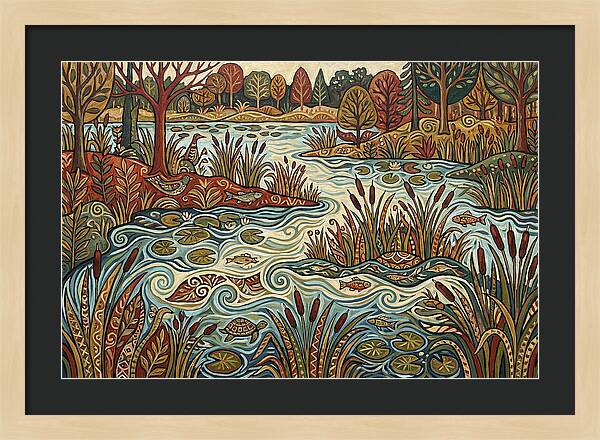 Folk Art Wetland Landscape