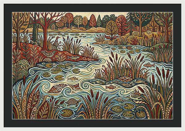 Folk Art Wetland Landscape
