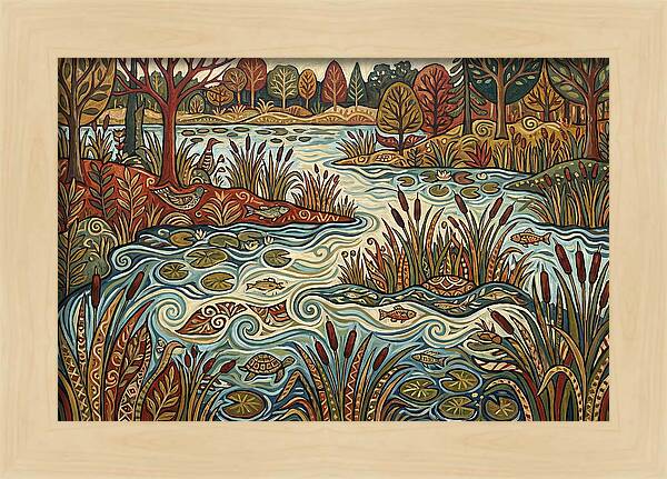 Folk Art Wetland Landscape
