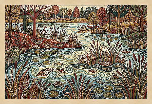 Folk Art Wetland Landscape