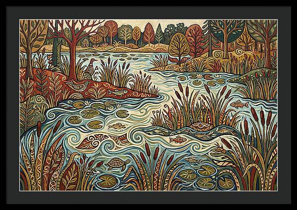 Folk Art Wetland Landscape