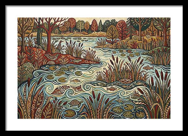Folk Art Wetland Landscape