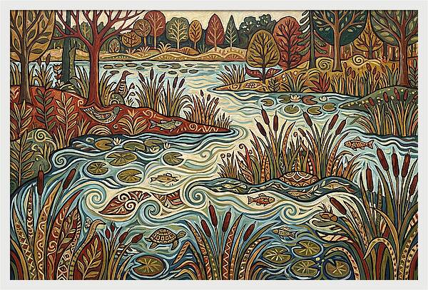 Folk Art Wetland Landscape