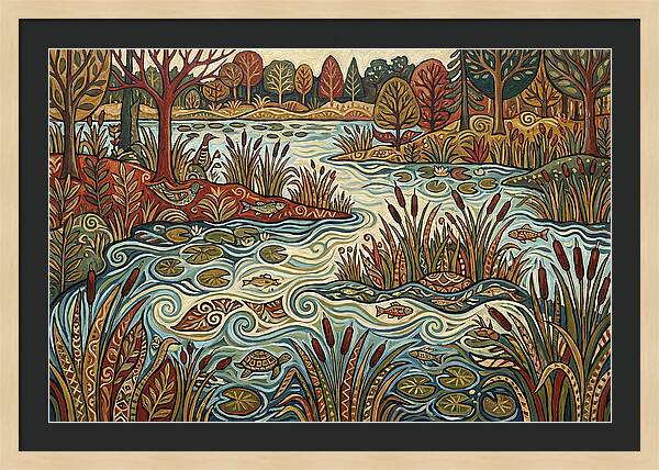 Folk Art Wetland Landscape