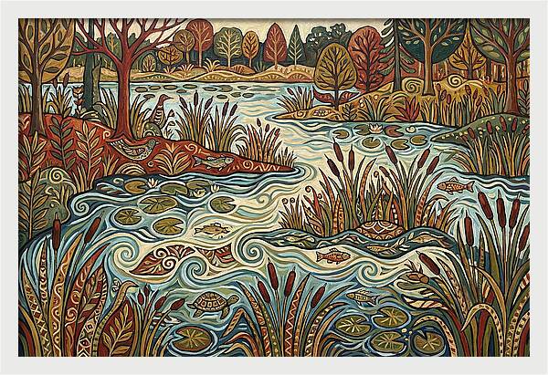 Folk Art Wetland Landscape