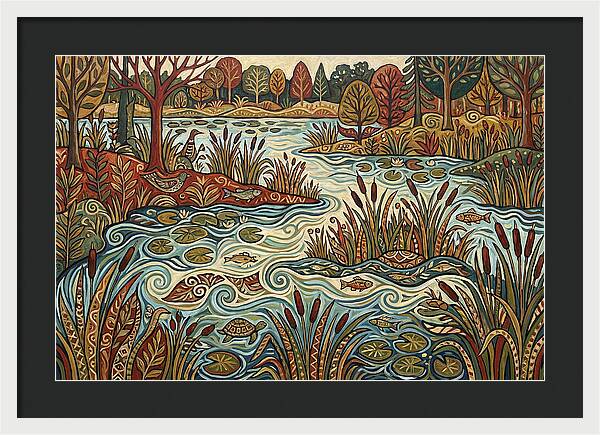 Folk Art Wetland Landscape