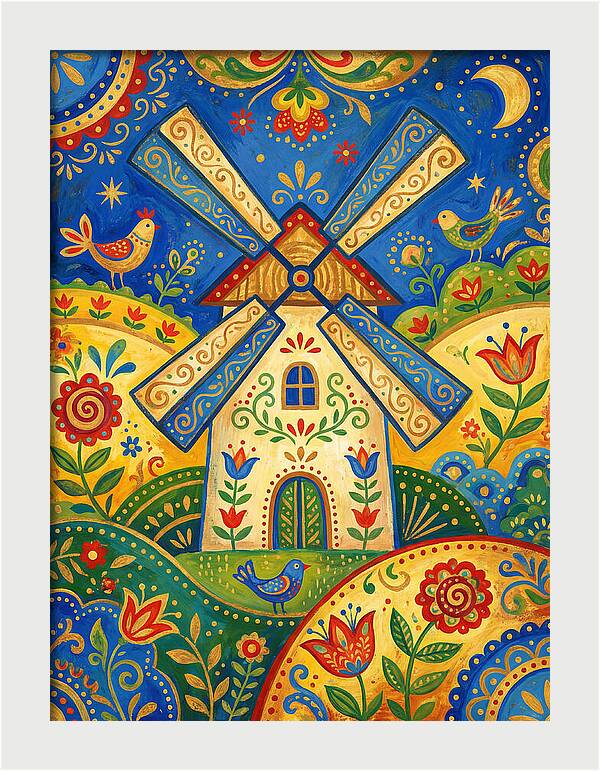 Folk Art Windmill Scene