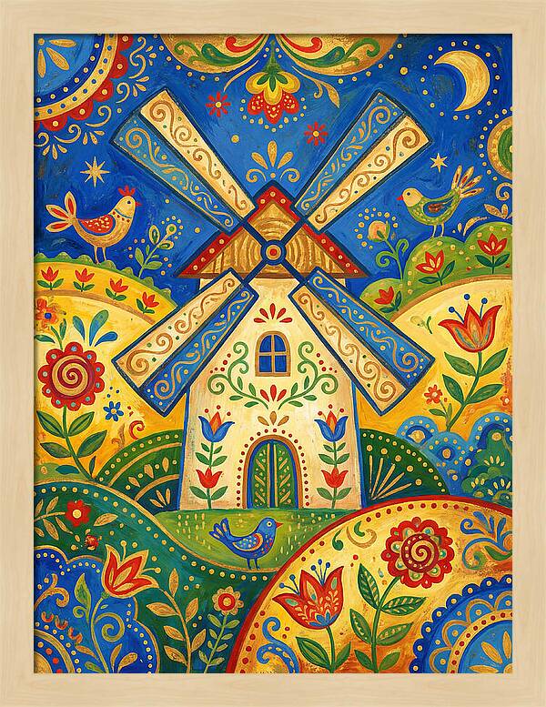 Folk Art Windmill Scene