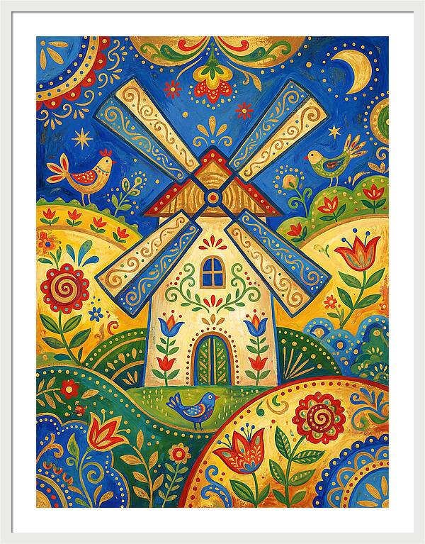 Folk Art Windmill Scene