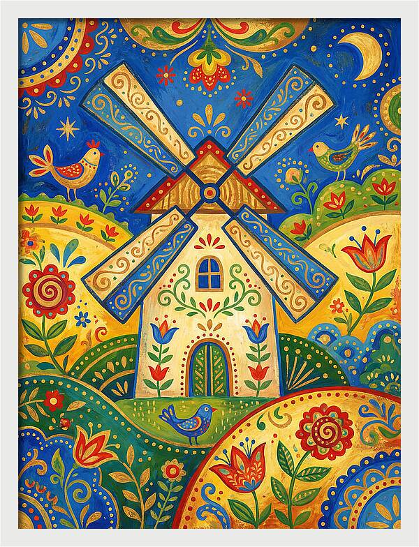 Folk Art Windmill Scene