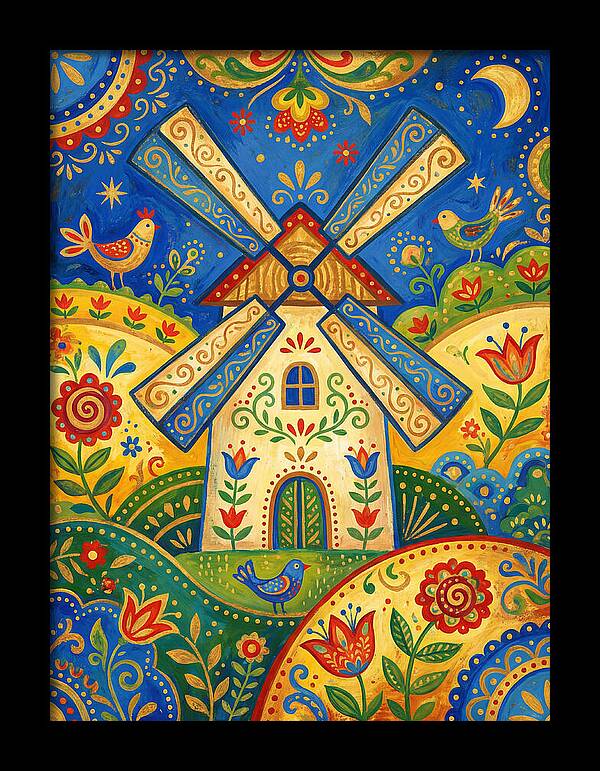 Folk Art Windmill Scene