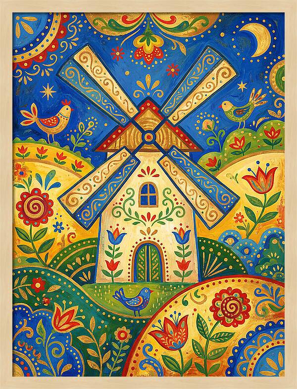 Folk Art Windmill Scene