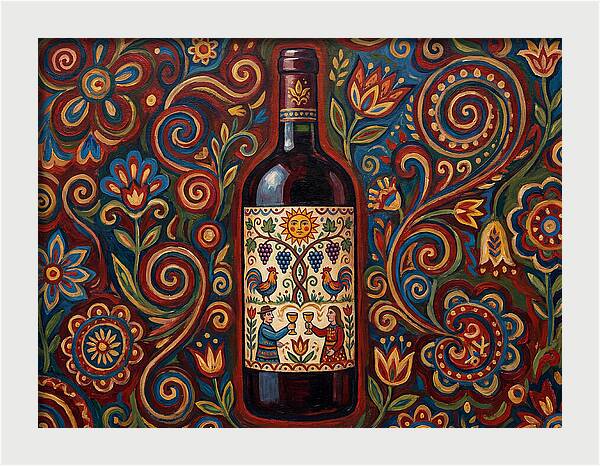 Folk Art Wine Bottle