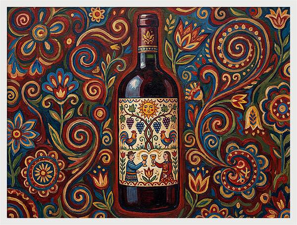 Folk Art Wine Bottle
