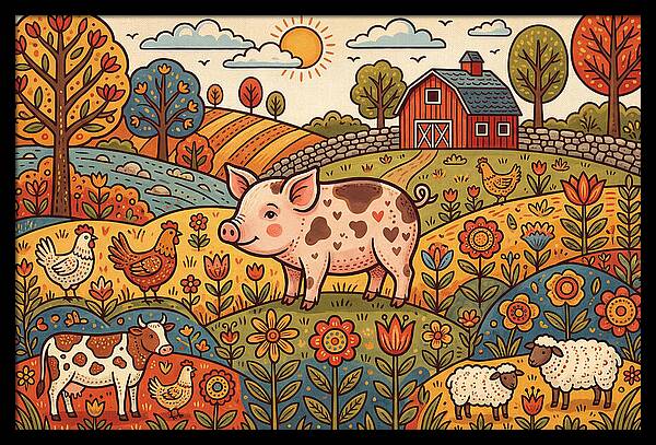 Folk Farmyard Scene