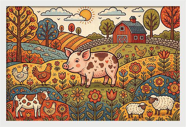 Folk Farmyard Scene