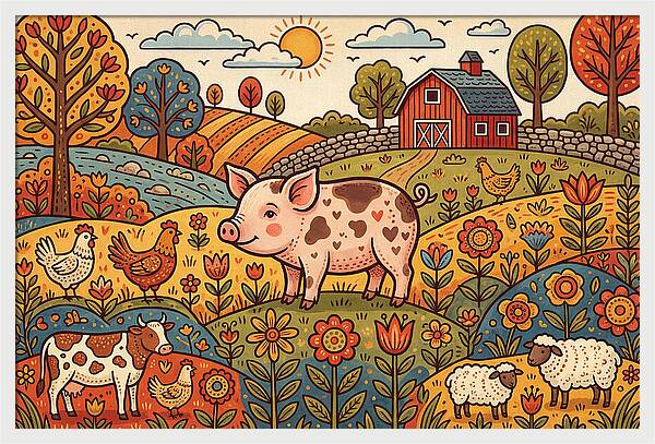 Folk Farmyard Scene