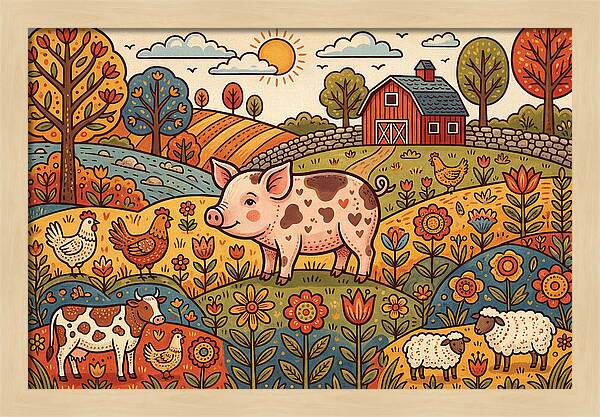 Folk Farmyard Scene