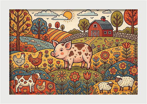 Folk Farmyard Scene