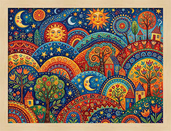 Folk Landscape Under Stars